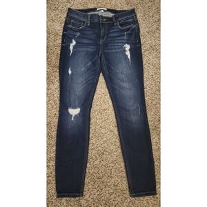 Studio Blue Womens Distressed Skinny Mid Rise Jeans Dark Wash Ripped Denim SZ 27